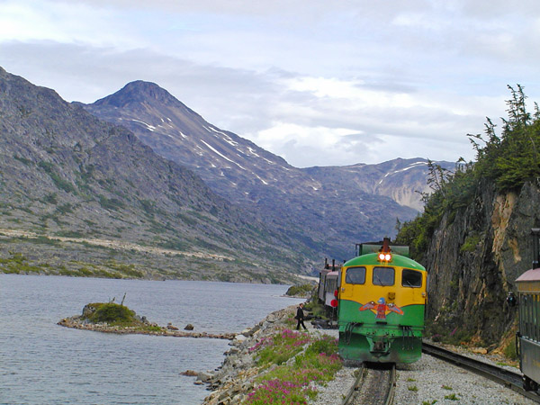 Top of the White Pass & Yukon Route; they are switching the engine for the ride back down