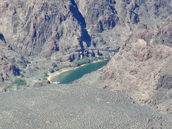River and bridge at the bottom of the Grand Canyon