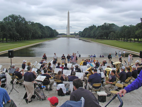 Washington Monument behind reflecting pool