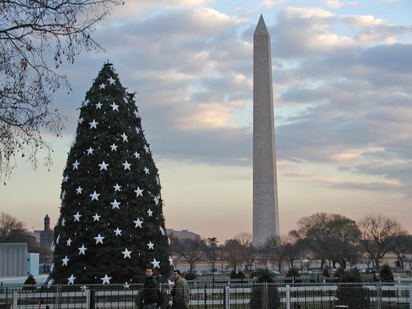 Washington Monument and Christmas Tree
