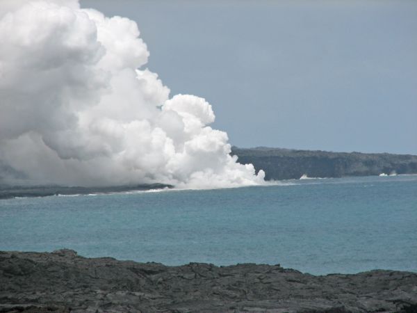 Lava hitting the water