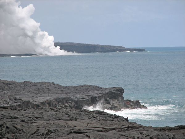 Lava hitting the water
